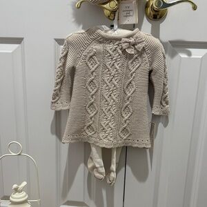 Cupcakes & Cashmere Beige Knit Baby Dress with Hat